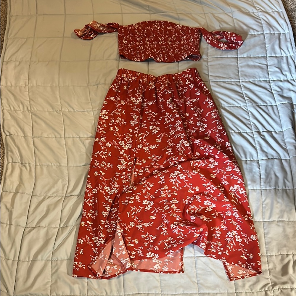 Red Floral Two-Piece Set